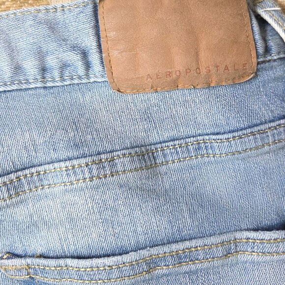 Aeropostale Blue Ripped Knee Distressed Denim Light Wash Skinny Jeans Size 32x30 - Picture 6 of 7